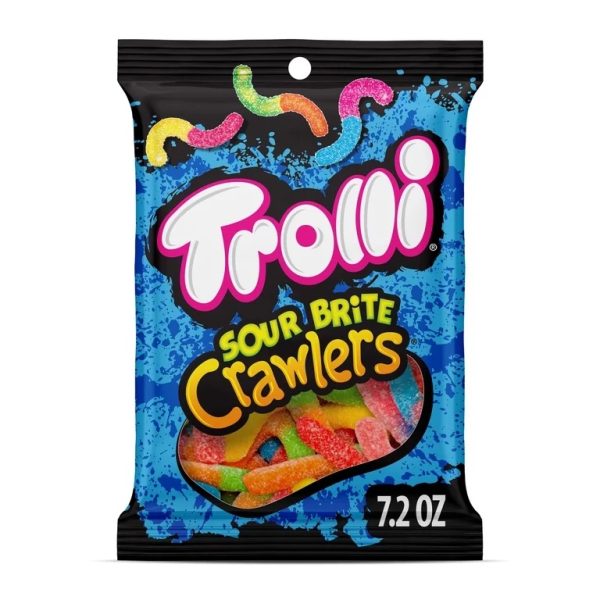 Trolli Sour Brite Crawlers Candy, Cherry-Lemon, Strawberry-Grape & Orange-Lime, Sweet and Sour, Gummy Worms, 7.2 oz