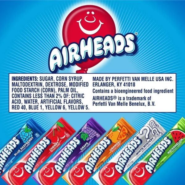 Airheads Peanut-Free Full-Size Chewy Candy Bars, Assorted Fruit Flavors, Bulk Candy Individually Wrapped, 60 Count Display Changemaker Box